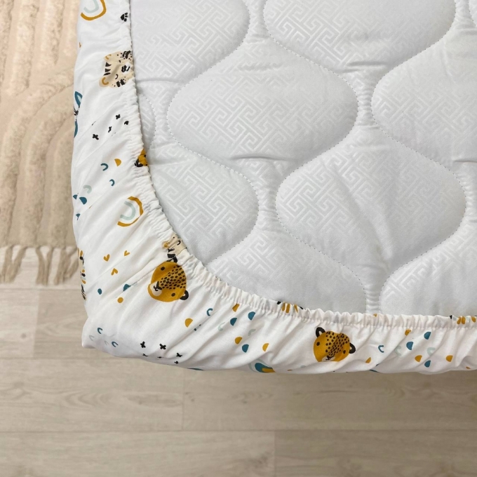 Husa saltea patuț bebe copii din bumbac 120 x 60 cm, Lei si zebre (3)